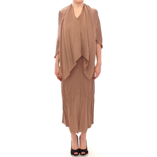Lamberto Petri Brown Draped Silk Sheath Shift Coctail Dress