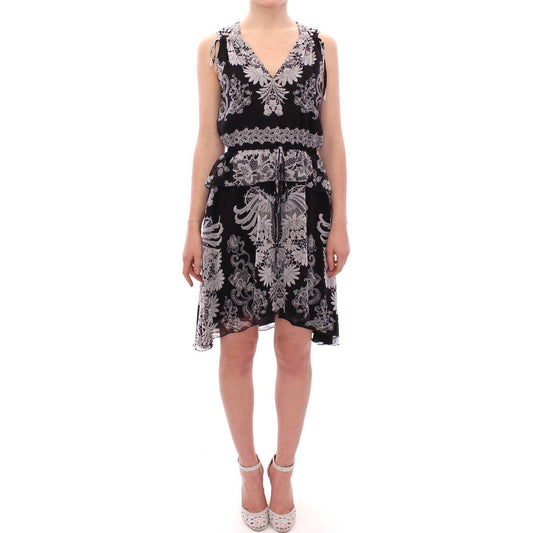 Sachin & Babi Black Silk Floral Pattern Shift Coctail Dress GSD12612-1