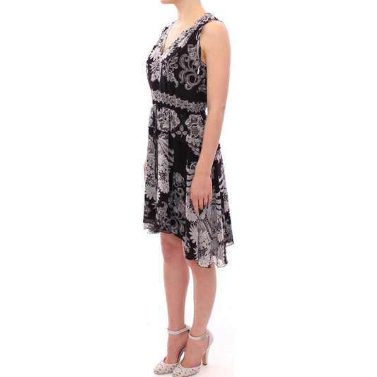 Sachin & Babi Black Silk Floral Pattern Shift Coctail Dress GSD12612-1