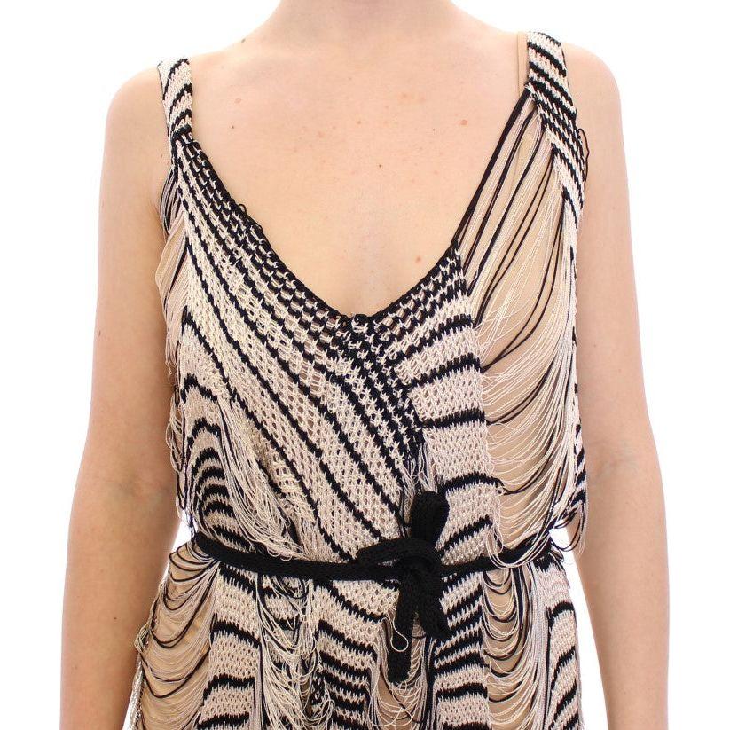Alice Palmer Black Chainette Knit Striped Assymetrical Dress MOM10058-2