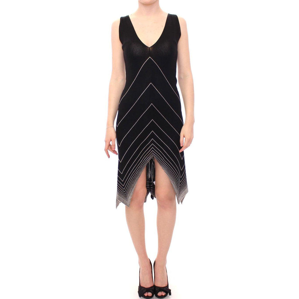Alice Palmer Black White Low V Neck Knitted Cocktail Dress MOM10061-1