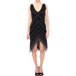 Alice Palmer Black White Low V Neck Knitted Cocktail Dress MOM10061-1
