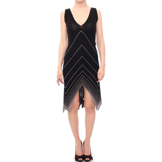 Alice Palmer Black White Low V Neck Knitted Cocktail Dress MOM10061-1