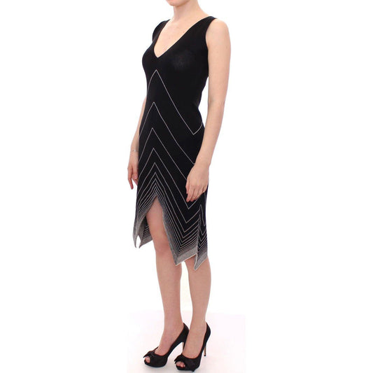 Alice Palmer Black White Low V Neck Knitted Cocktail Dress MOM10061-1