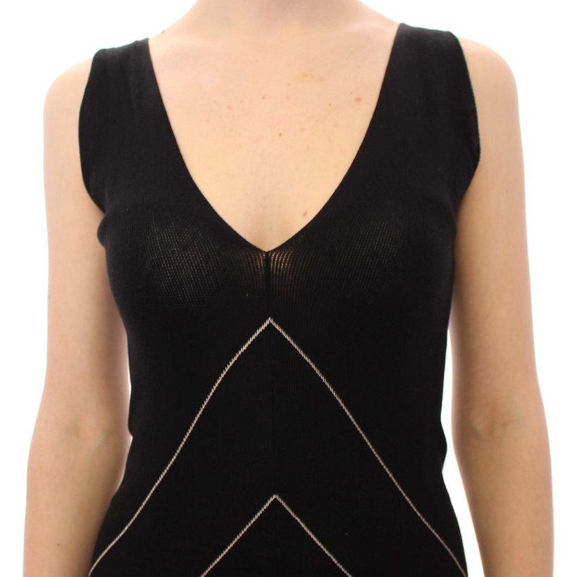 Alice Palmer Black White Low V Neck Knitted Cocktail Dress MOM10061-1