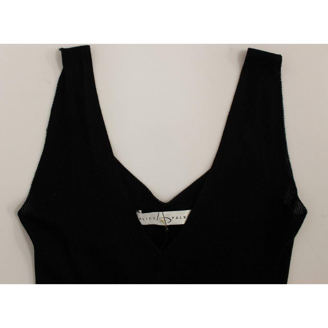 Alice Palmer Black White Low V Neck Knitted Cocktail Dress MOM10061-1