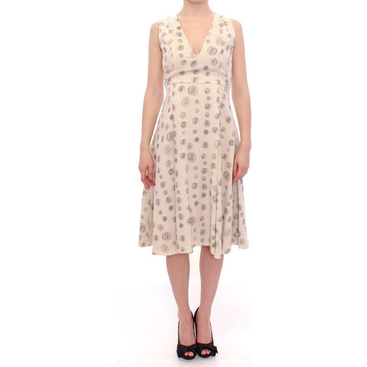 Andrea Incontri Elegant White Wool Shift Dress with Gray Print Andrea Incontri Light Gray