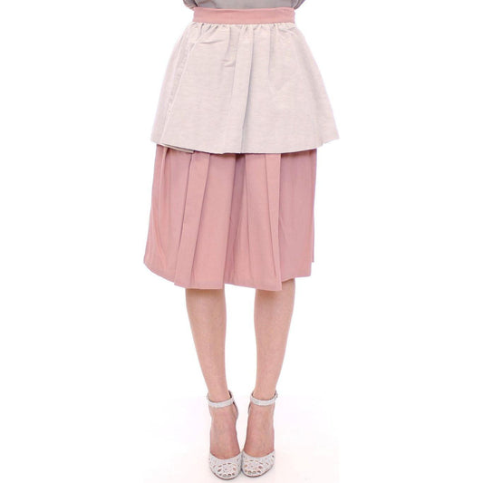 Comeforbreakfast Pink Gray Knee-Length Pleated Skirt MOM10047-1