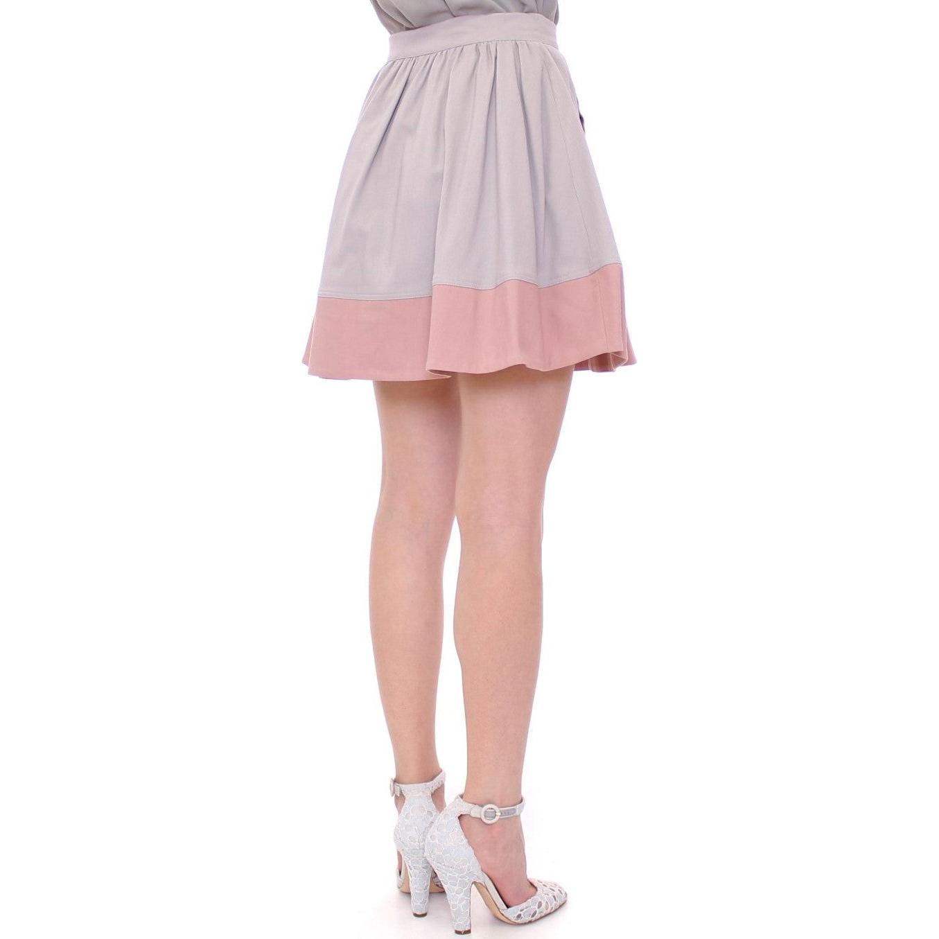 Comeforbreakfast Pink Gray Mini Short Pleated Skirt