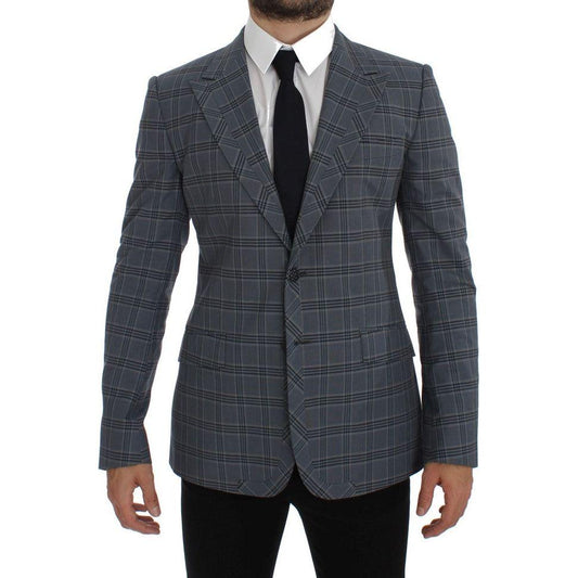 Dolce & Gabbana Blue Checkered Slim Fit Blazer Jacket