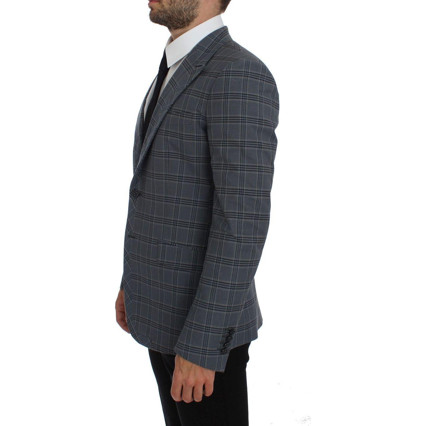 Dolce & Gabbana Blue Checkered Slim Fit Blazer Jacket