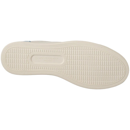 Dolce & Gabbana White Blue Leather Low Top Sneakers Shoes