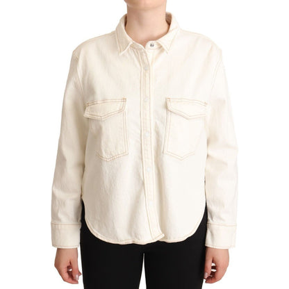 Levi's White Cotton Collared Long Sleeves Button Down Polo Top