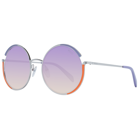 Emilio Pucci multicolor women sunglasses with round mirrored gradient purple lenses and silver metal full-rim frame, UVA/UVB protection.