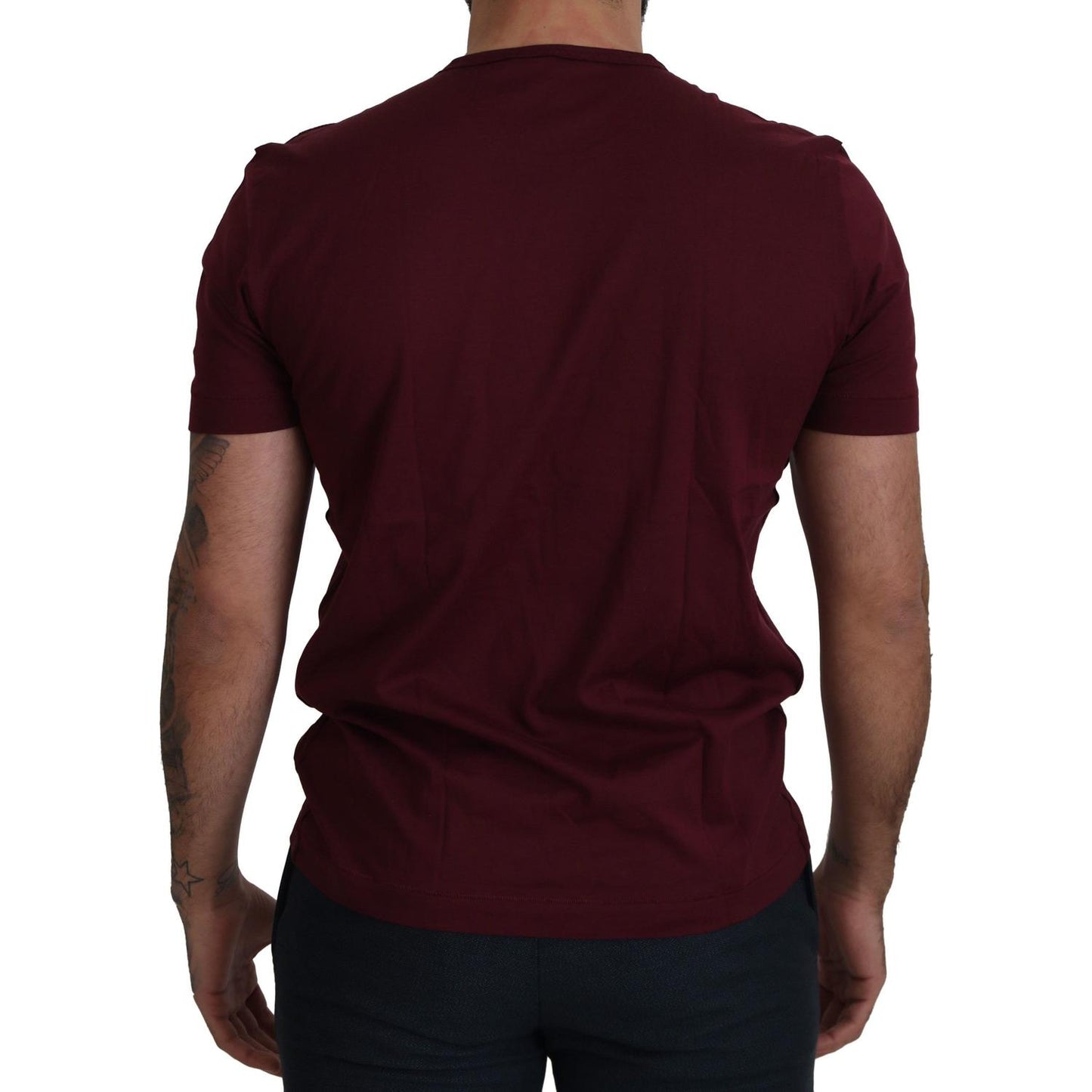 Dolce & Gabbana Bordeaux Roses Cotton Crewneck T-shirt