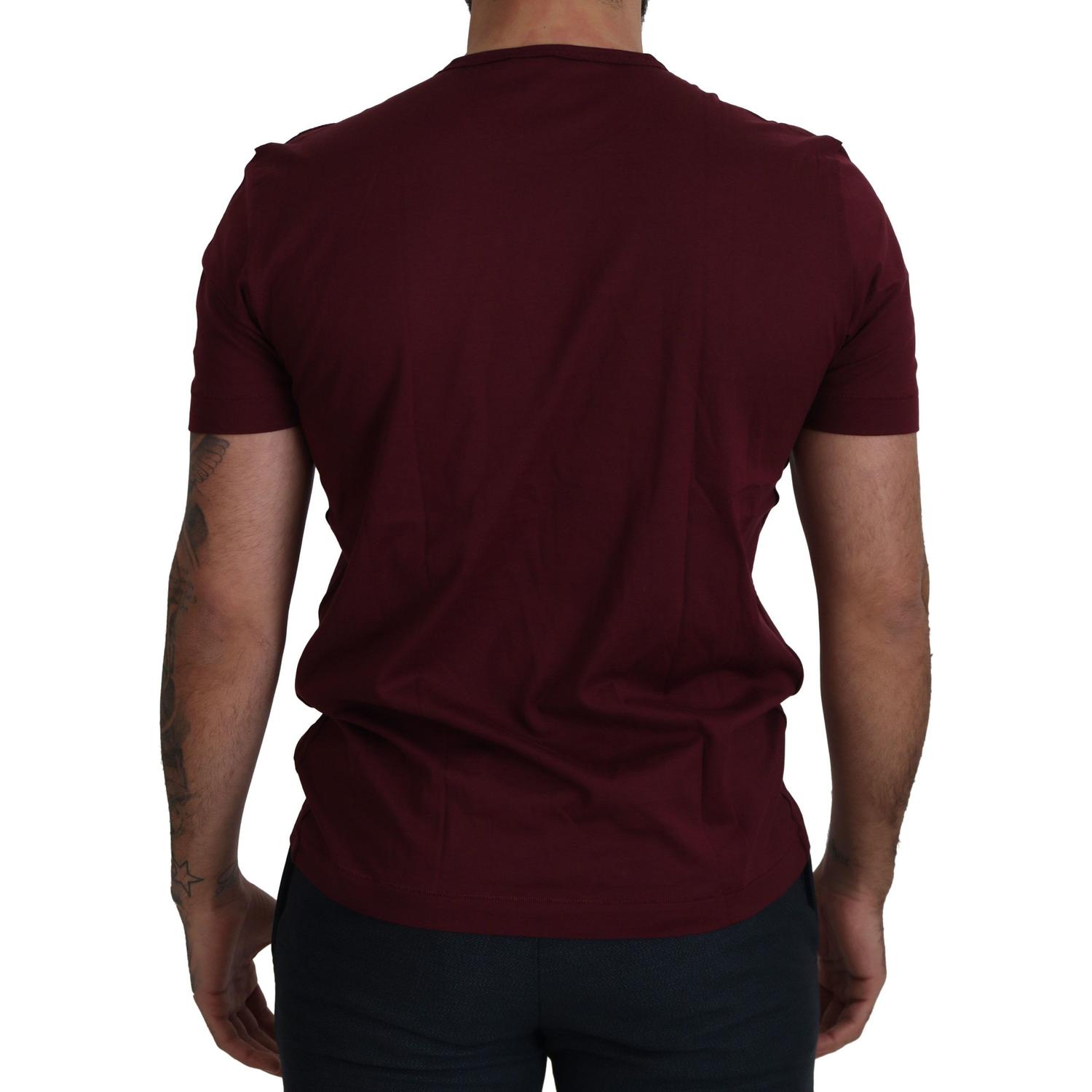 Dolce & Gabbana Bordeaux Roses Cotton Crewneck T-shirt