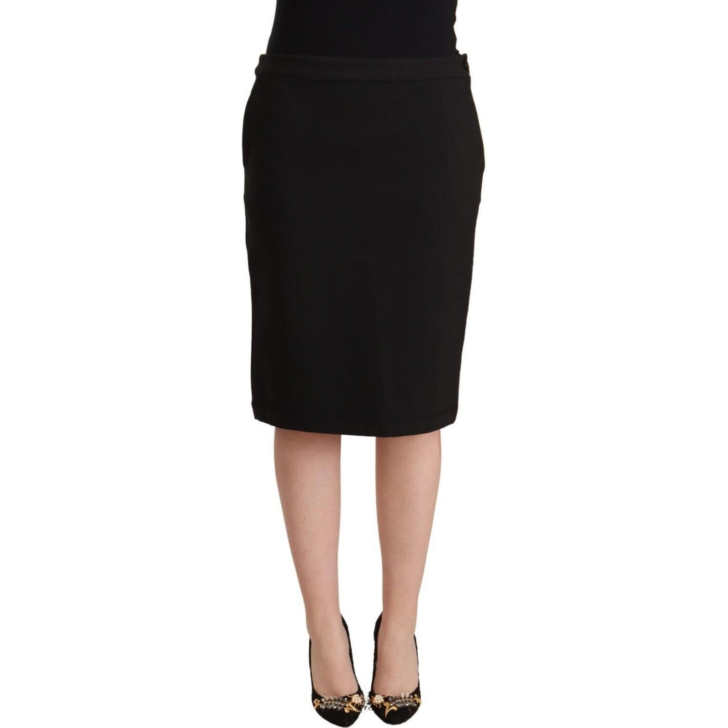 GF Ferre Black Straight Pencil Cut Knee Length Skirt