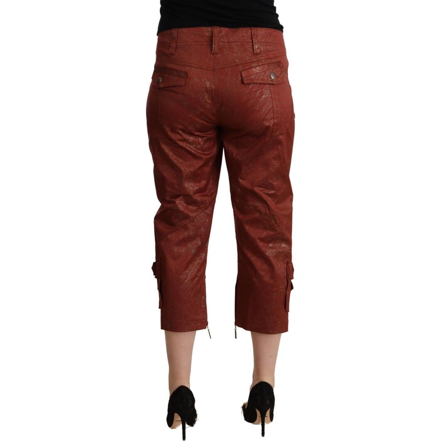 Just Cavalli Brown Lurex Mid Waist Cotton Cropped Capri Pants