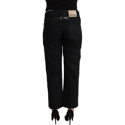 John Galliano Black Cotton Flared Cropped High Waist Denim Jeans