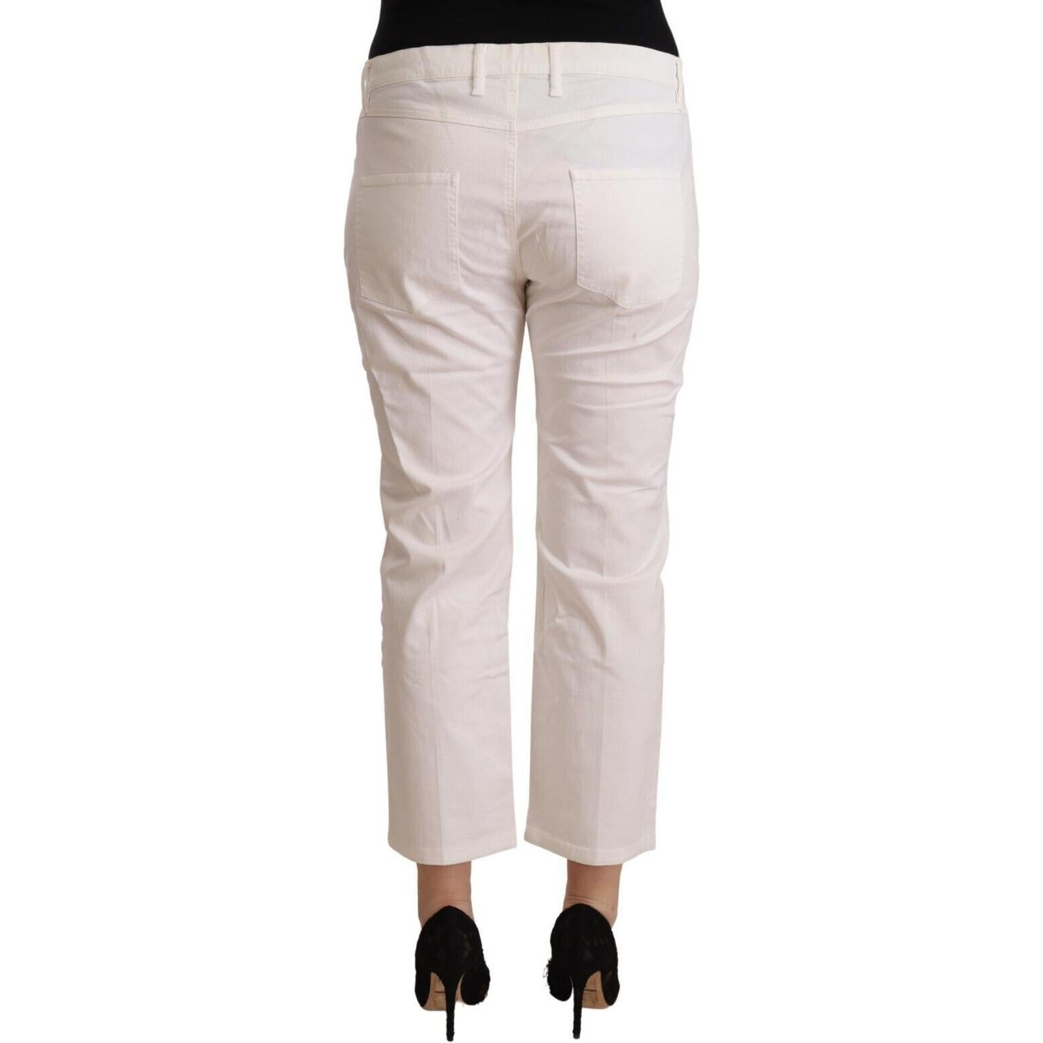 L'Autre Chose White Cotton Mid Waist Cropped Denim Jeans