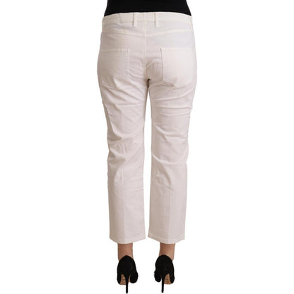 L'Autre Chose White Cotton Mid Waist Cropped Denim Jeans