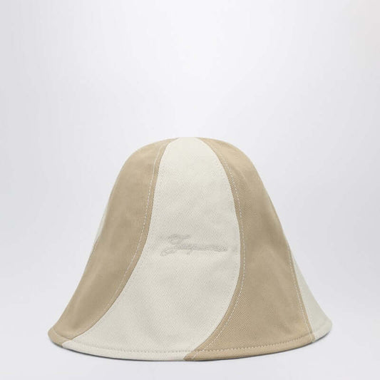 JACQUEMUS Beige and white canvas bob hat