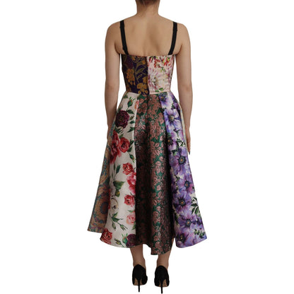 Dolce & Gabbana Dress Midi Patchwork Floral Jaquard Silk