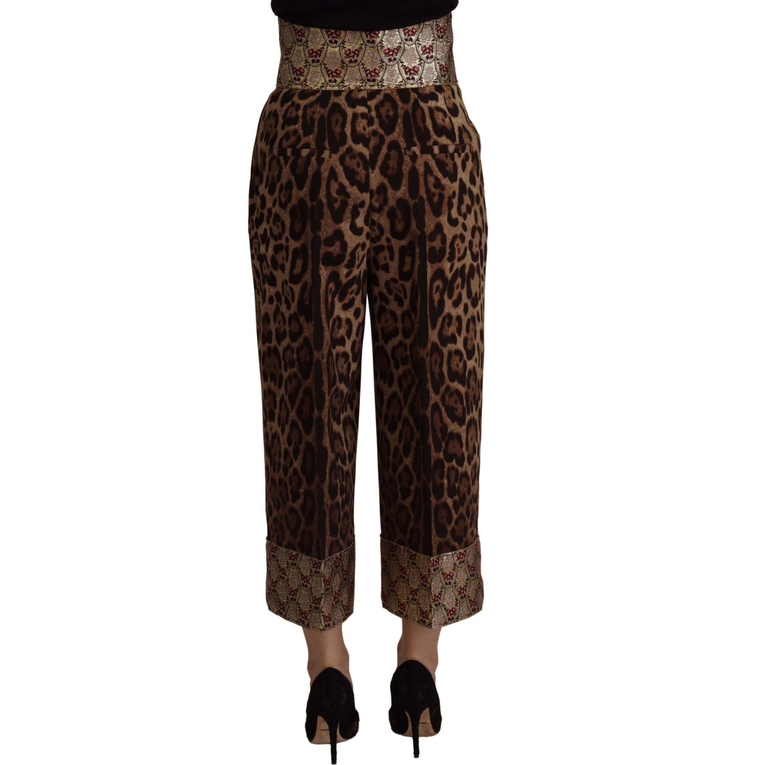 Dolce & Gabbana Brown Leopard Gold Jacquard High Waist Pants