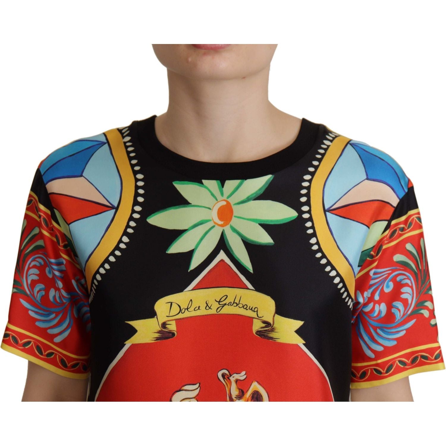 Dolce & Gabbana Multicolor Soldier Carretto Silk Top  T-shirt