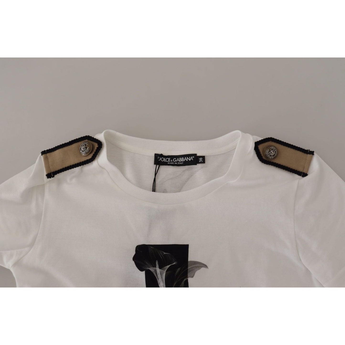 Dolce & Gabbana White Black Roses Crewneck Cotton T-shirt