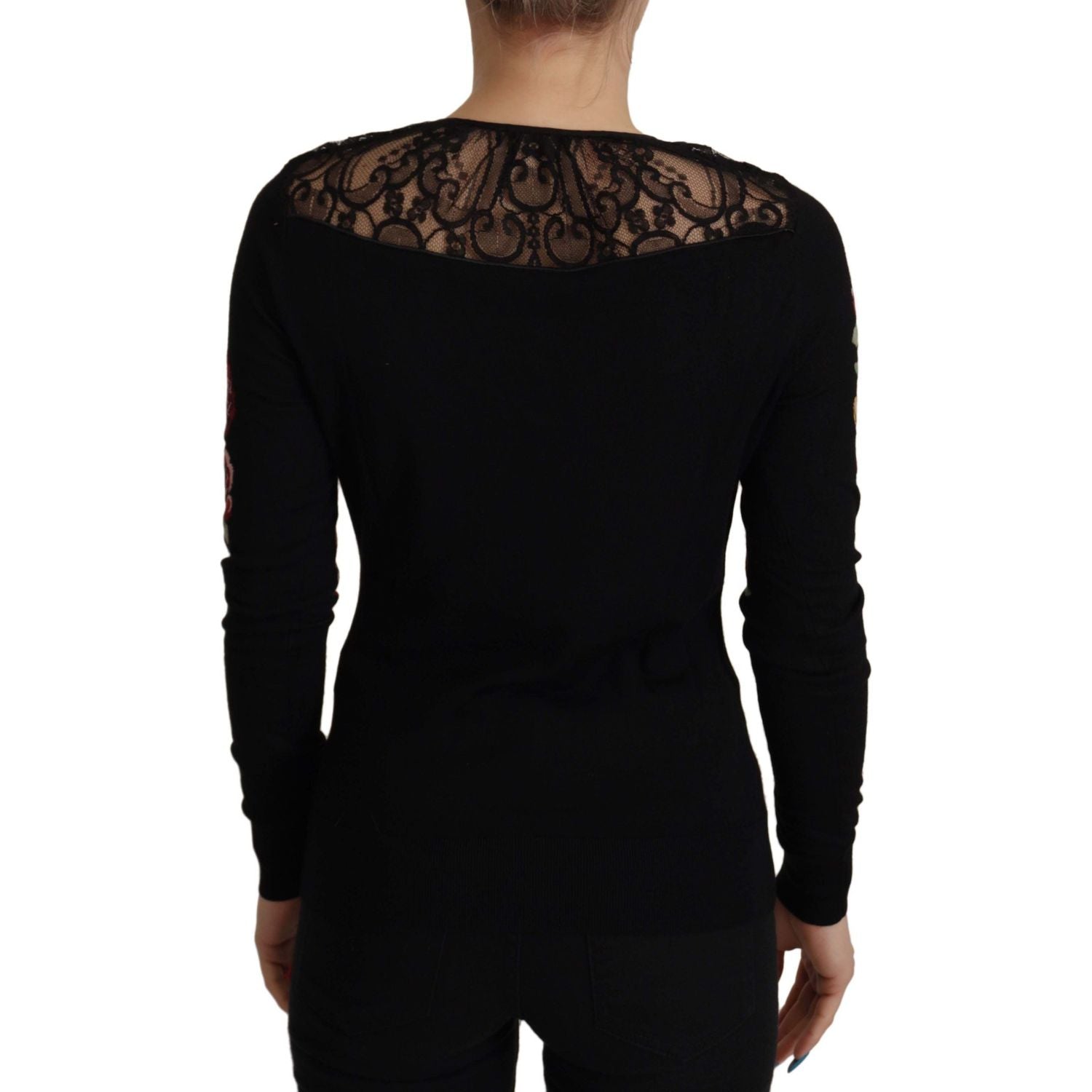 Dolce & Gabbana Black Lace Angel Roses Cardigan Sweater
