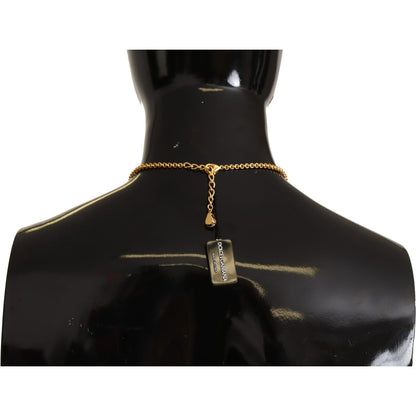 Dolce & Gabbana Gold Rose Love Crystal Charm Chain Necklace Necklace