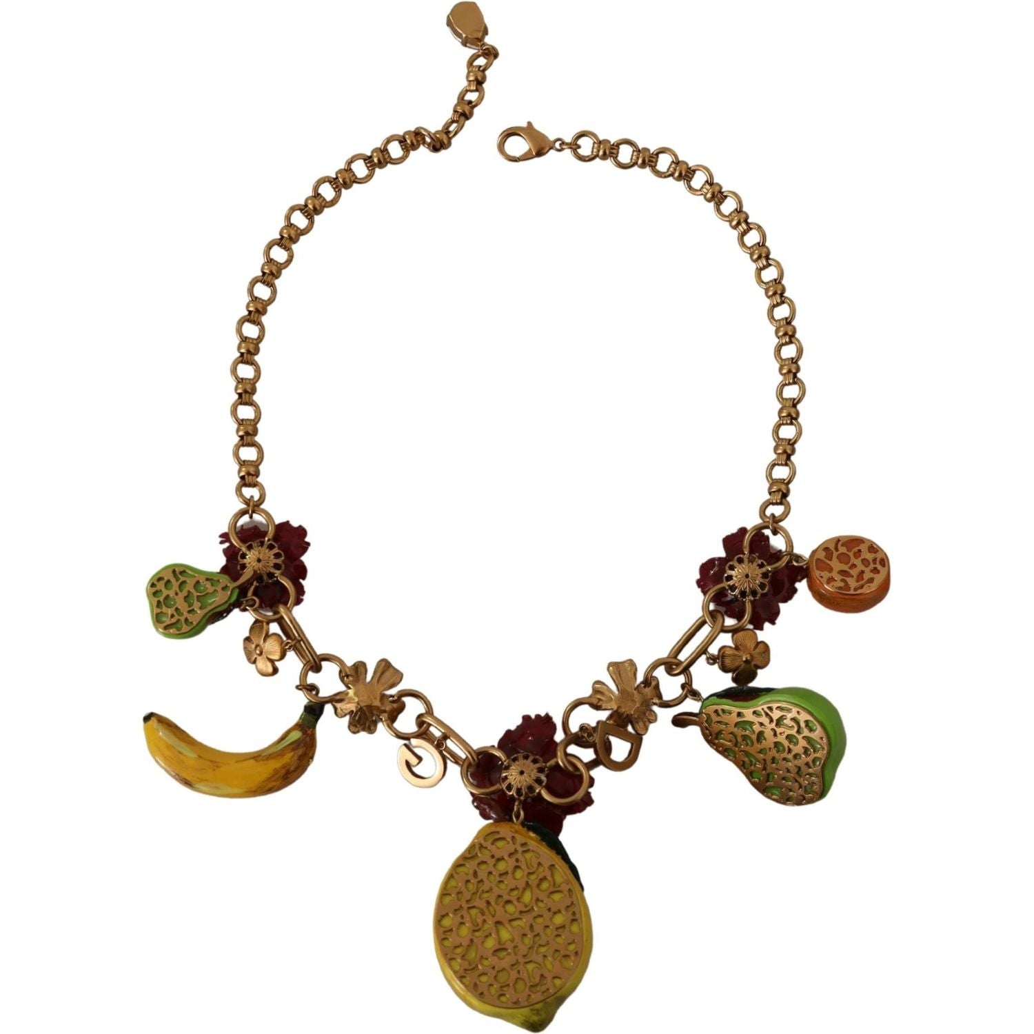 Dolce & Gabbana Gold Brass Sicily Fruits Roses Statement Necklace