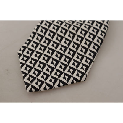 Dolce & Gabbana Black White Geometric 100% Silk Adjustable Accessory Tie