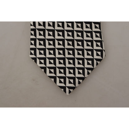 Dolce & Gabbana Black White Geometric 100% Silk Adjustable Accessory Tie