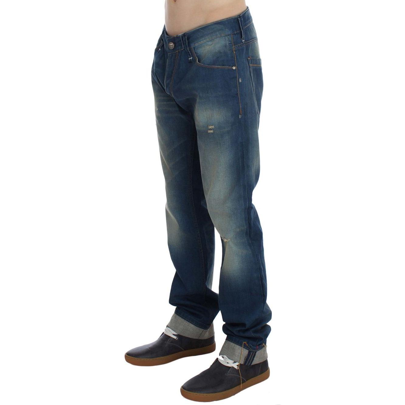 Acht Blue Wash Denim Cotton Stretch Baggy Fit Jeans