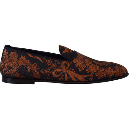 Dolce & Gabbana Blue Rust Floral Slippers Loafers Shoes