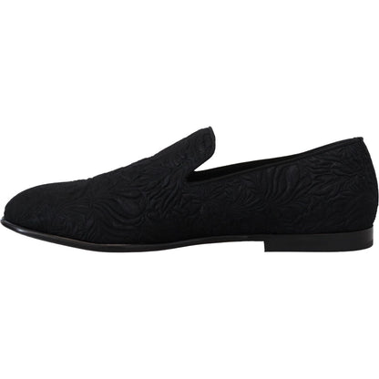 Dolce & Gabbana Black Floral Jacquard Slippers Loafers Shoes