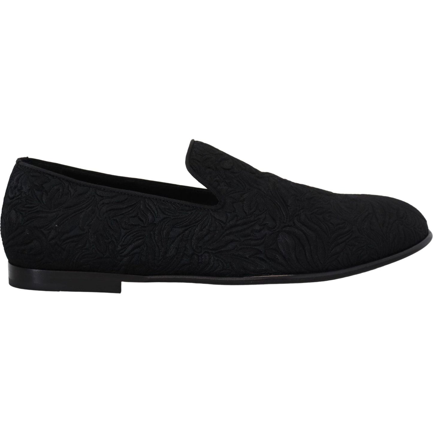 Dolce & Gabbana Black Floral Jacquard Slippers Loafers Shoes