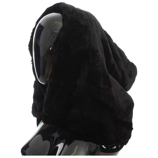 Dolce & Gabbana Chic Black Weasel Fur Hooded Scarf Wrap Hood Scarf Dolce & Gabbana Black