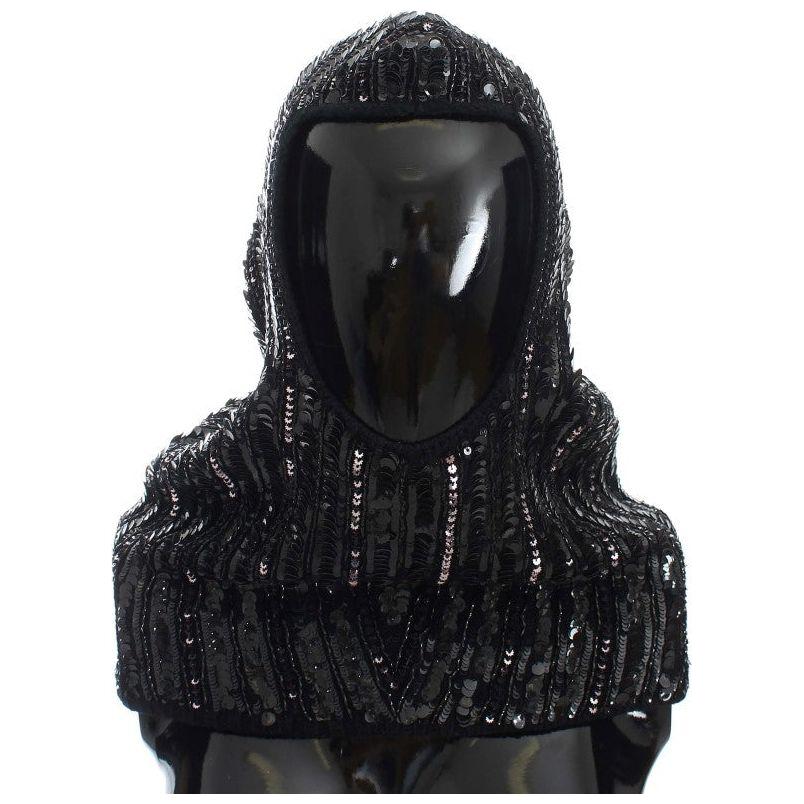 Dolce & Gabbana Black Knitted Sequin Hood Scarf Hat MS907