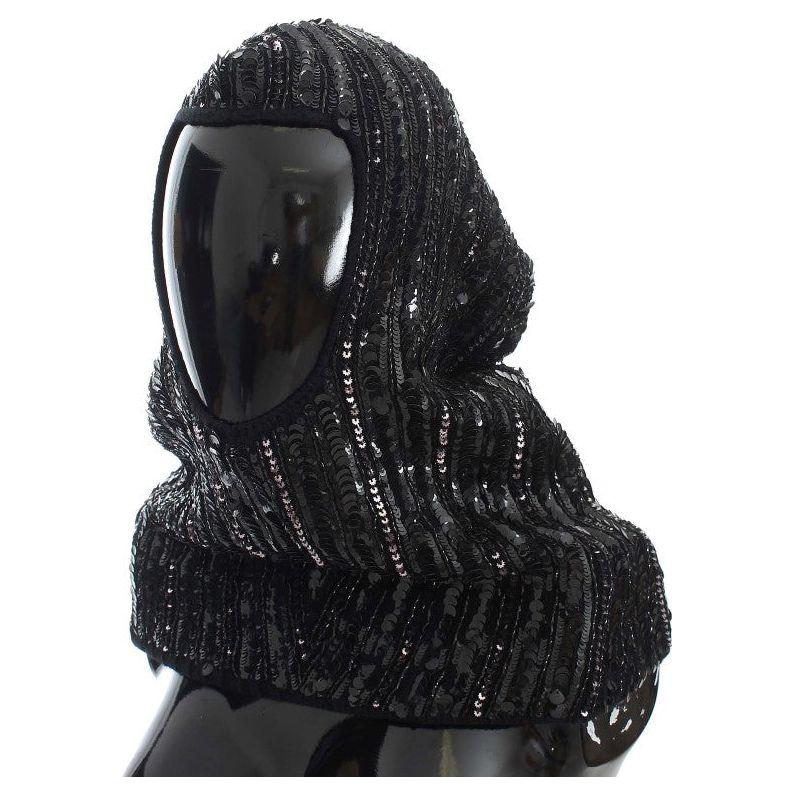 Dolce & Gabbana Black Knitted Sequin Hood Scarf Hat MS907