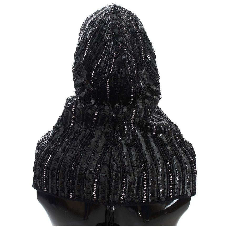 Dolce & Gabbana Black Knitted Sequin Hood Scarf Hat MS907