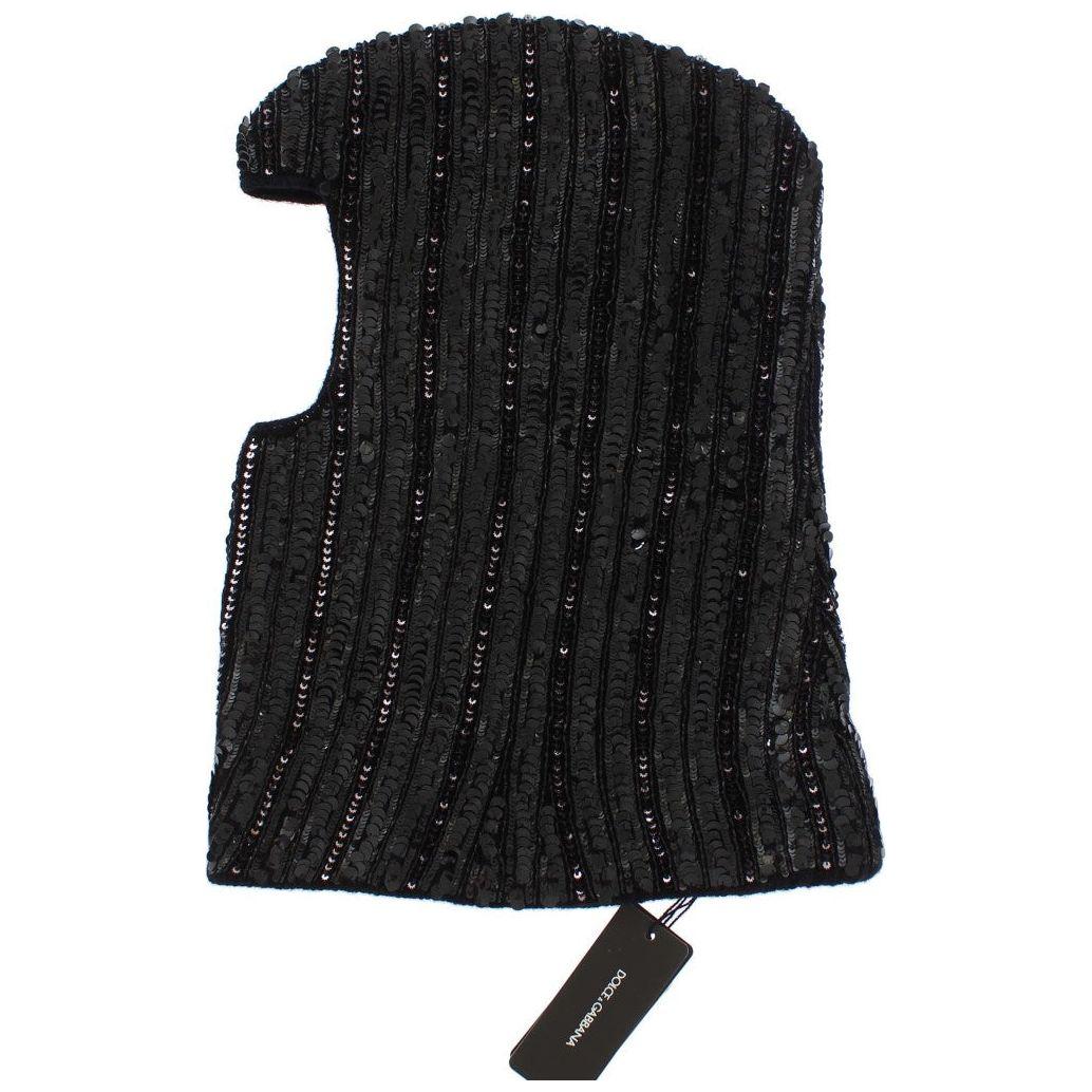 Dolce & Gabbana Black Knitted Sequin Hood Scarf Hat MS907