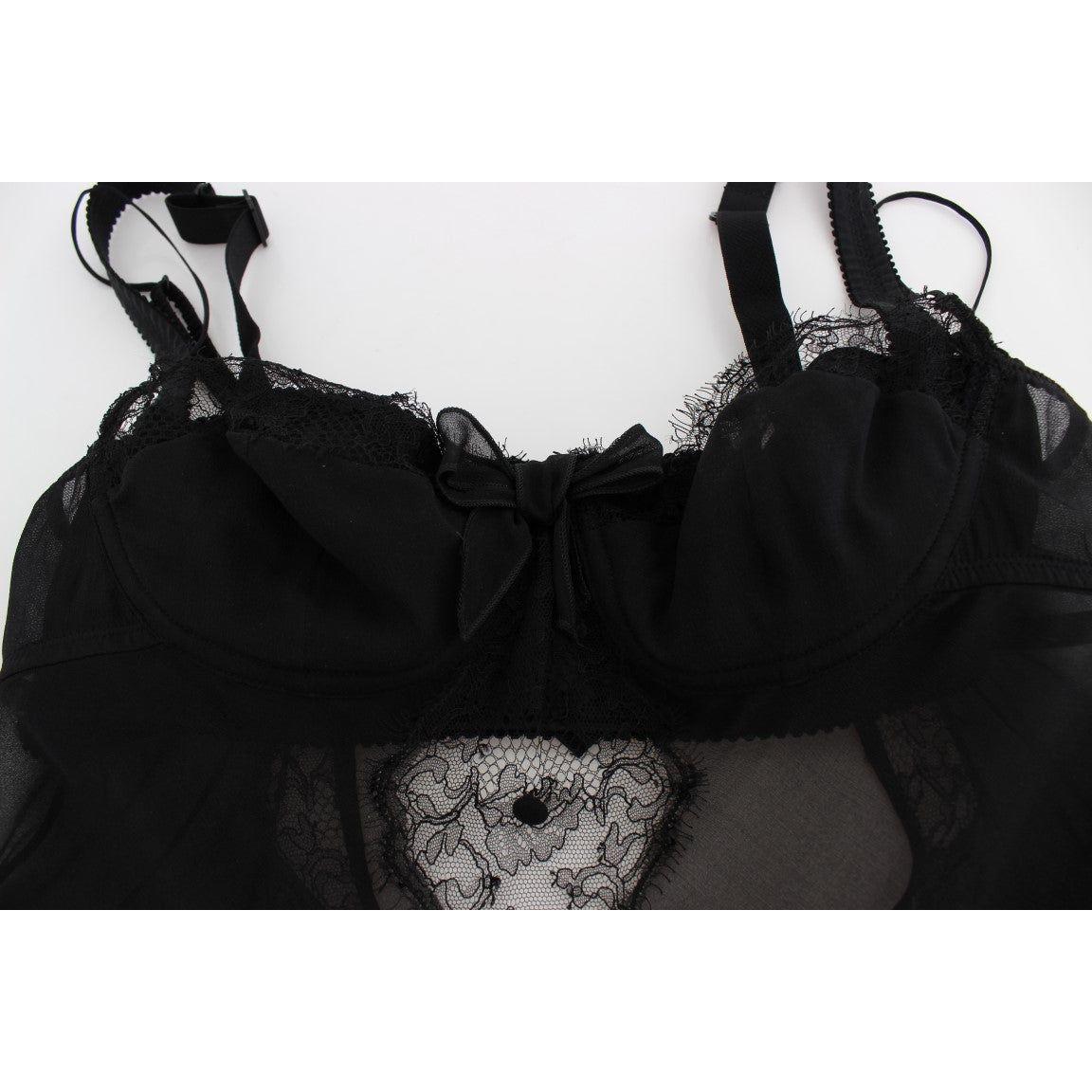 Dolce & Gabbana Black Silk Floral Lace Lingerie Top