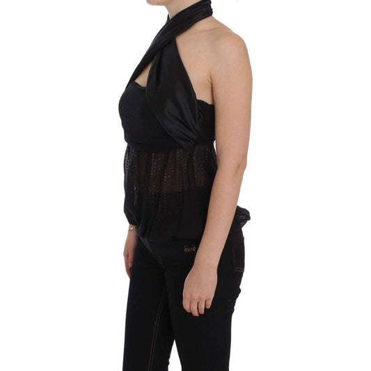 Exte Elegant Black Evening Wrap Top Blouse Exte Black