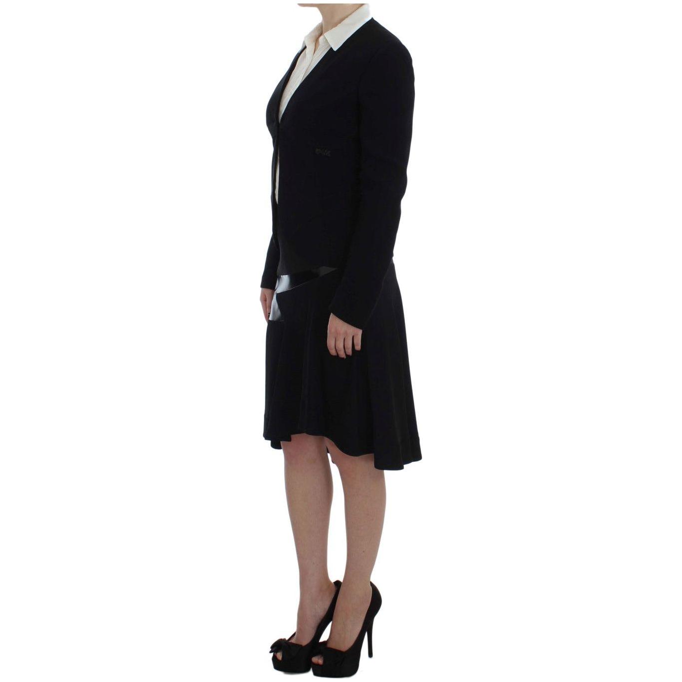 Exte Black Blue Two Piece Suit Skirt & Blazer
