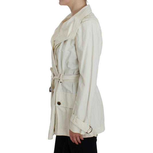 PLEIN SUD Elegant White Wrap Trench Jacket Coats & Jackets PLEIN SUD Gray
