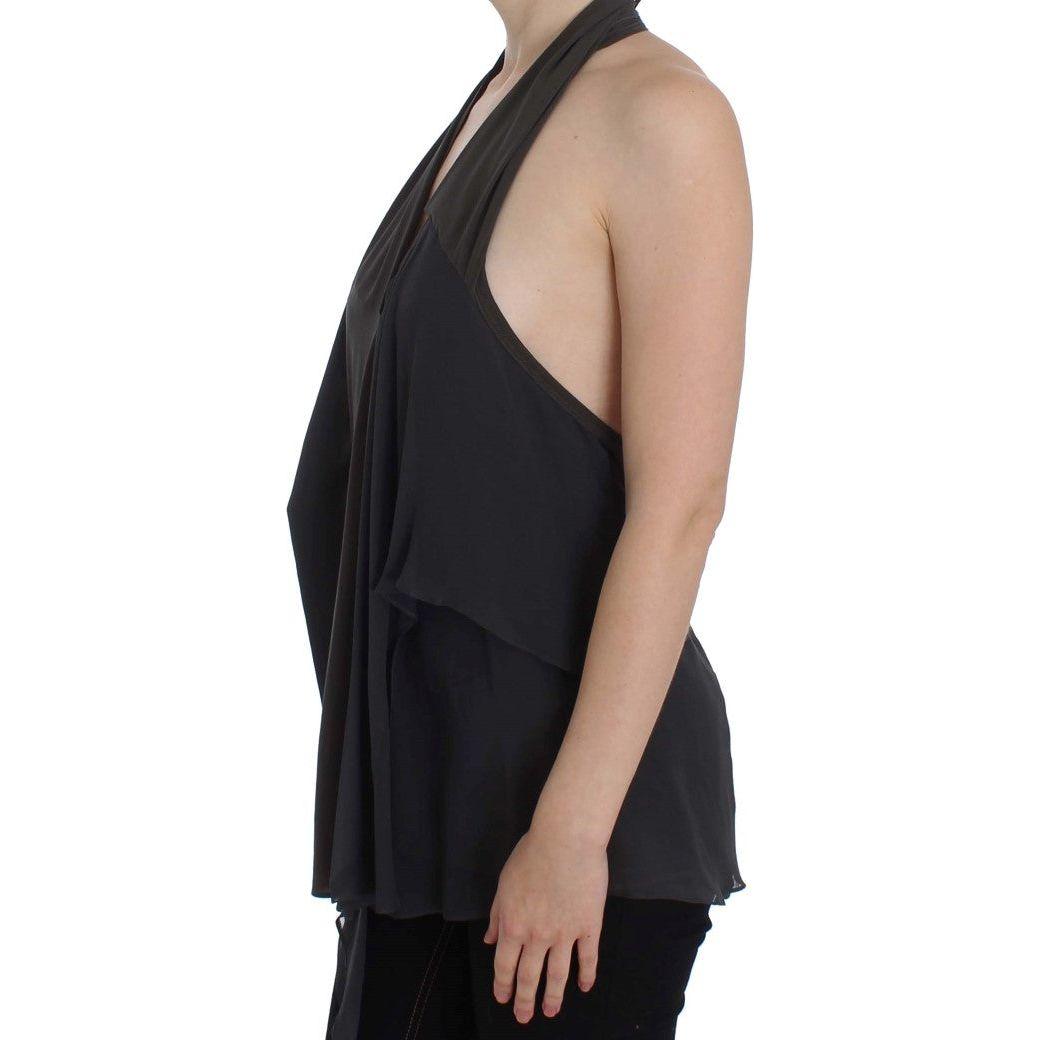 CORA GROPPO Gray Blue Stretch Blouse Top