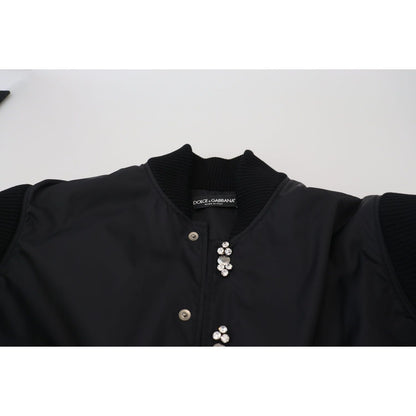Dolce & Gabbana Black Nylon Crystals Coat Buttons Jacket